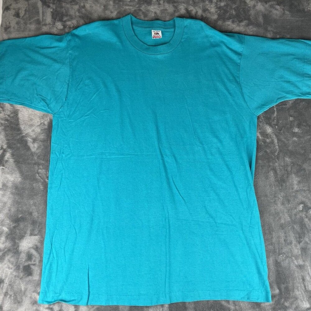 Vintage 80s fruit of the loom t shirt blank teal turquoise cotton XXL